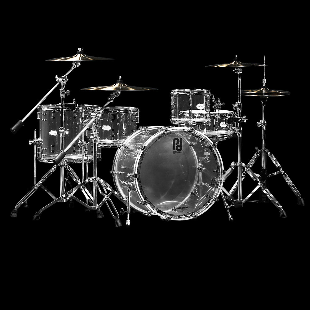 PlayDrumsBoy Acrylic 5-piece Drum Set -Clear Acrylic with Brass Cymbals