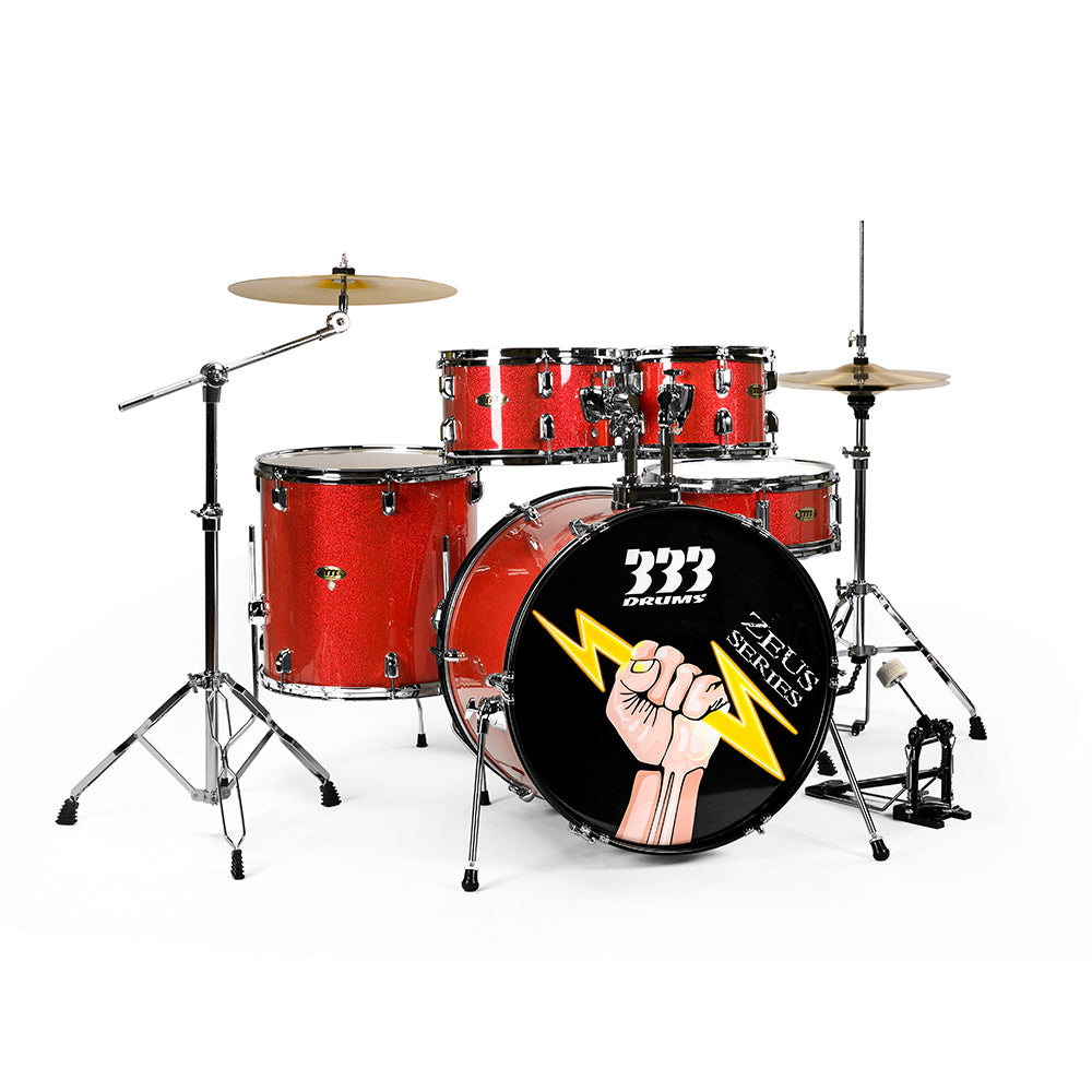PlayDrumsBoy Adult 5-Piece Drum Set with Brass Cymbals