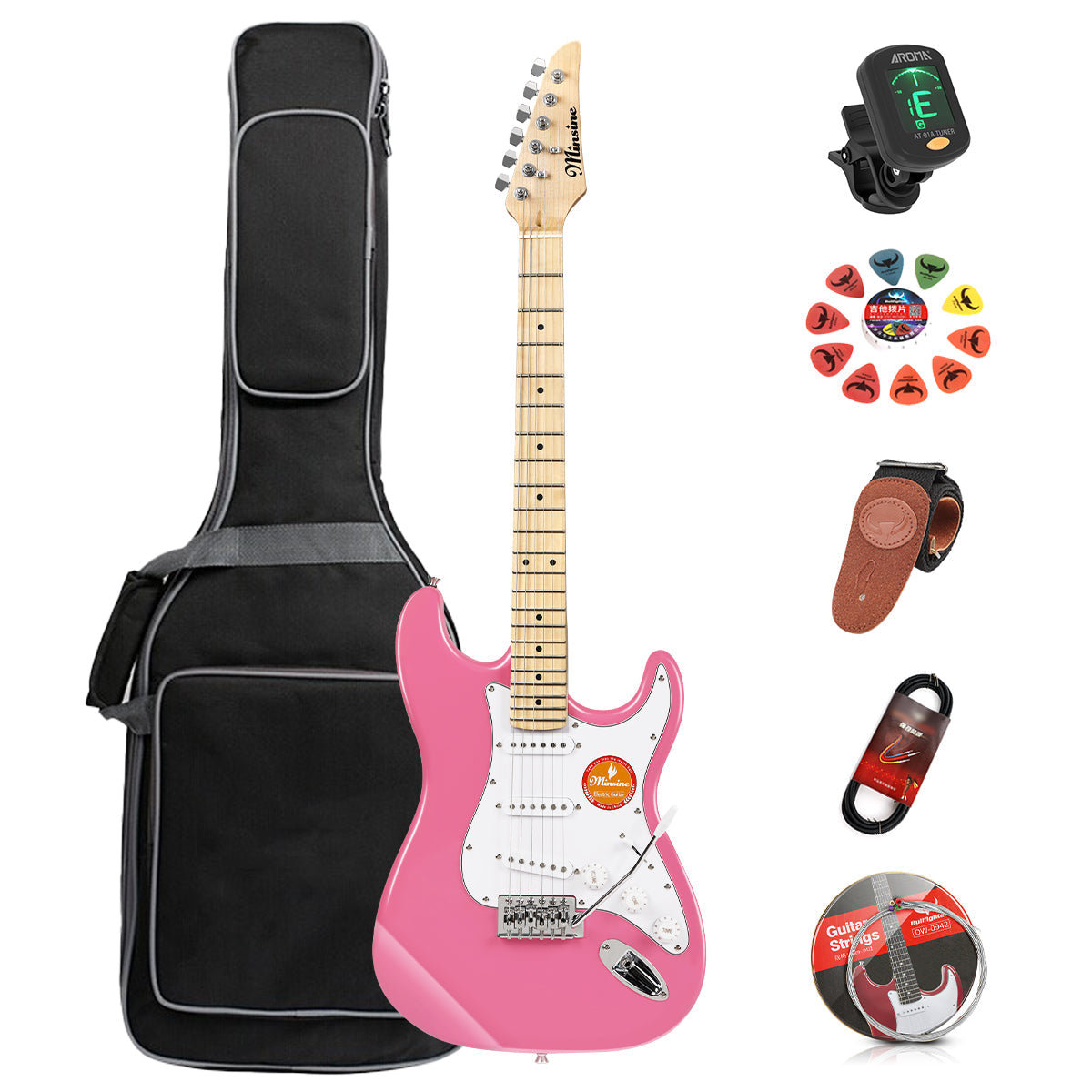 MinSine Electric Guitar with Maplewood Fingerboard-MS100 Pink