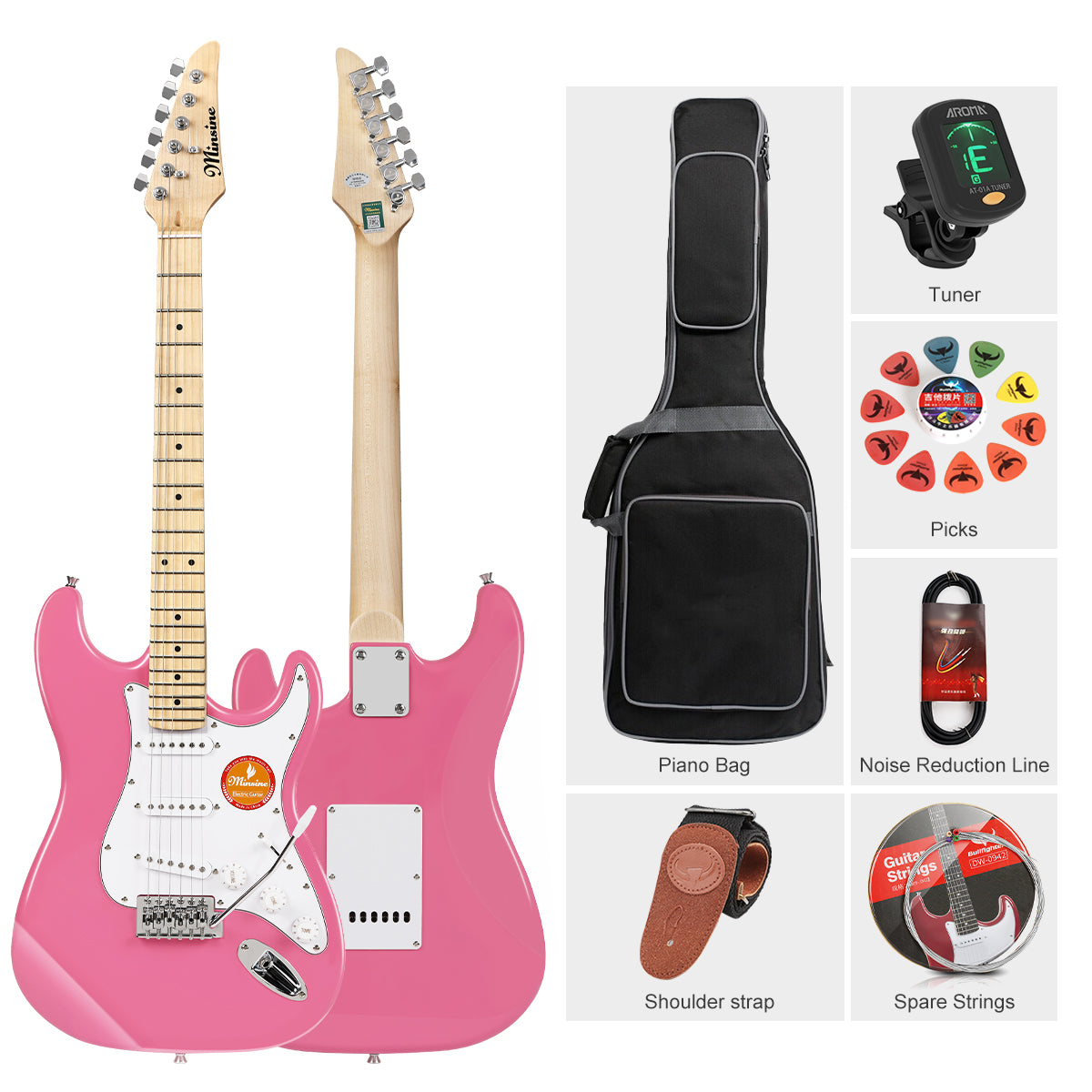 MinSine Electric Guitar with Maplewood Fingerboard-MS100 Pink