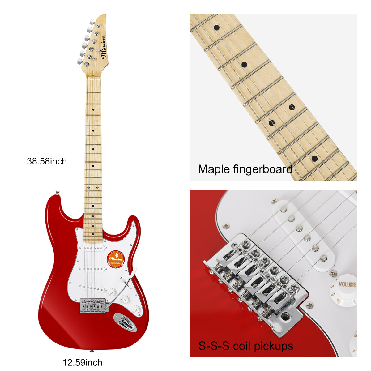 MinSine Electric Guitar with Maplewood Fingerboard-MS100 red
