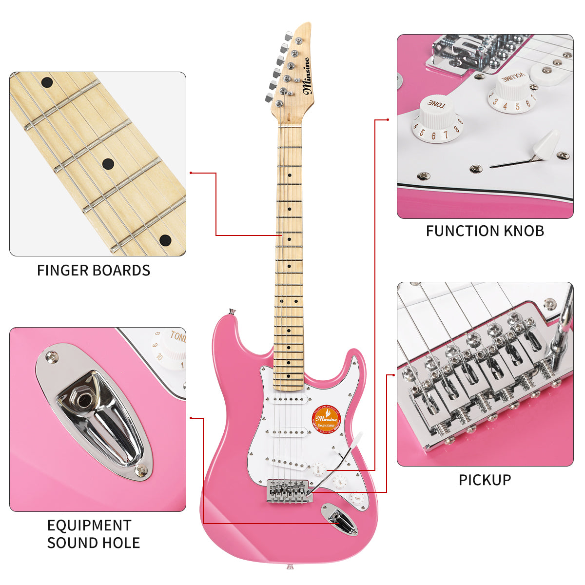 MinSine Electric Guitar with Maplewood Fingerboard-MS100 Pink