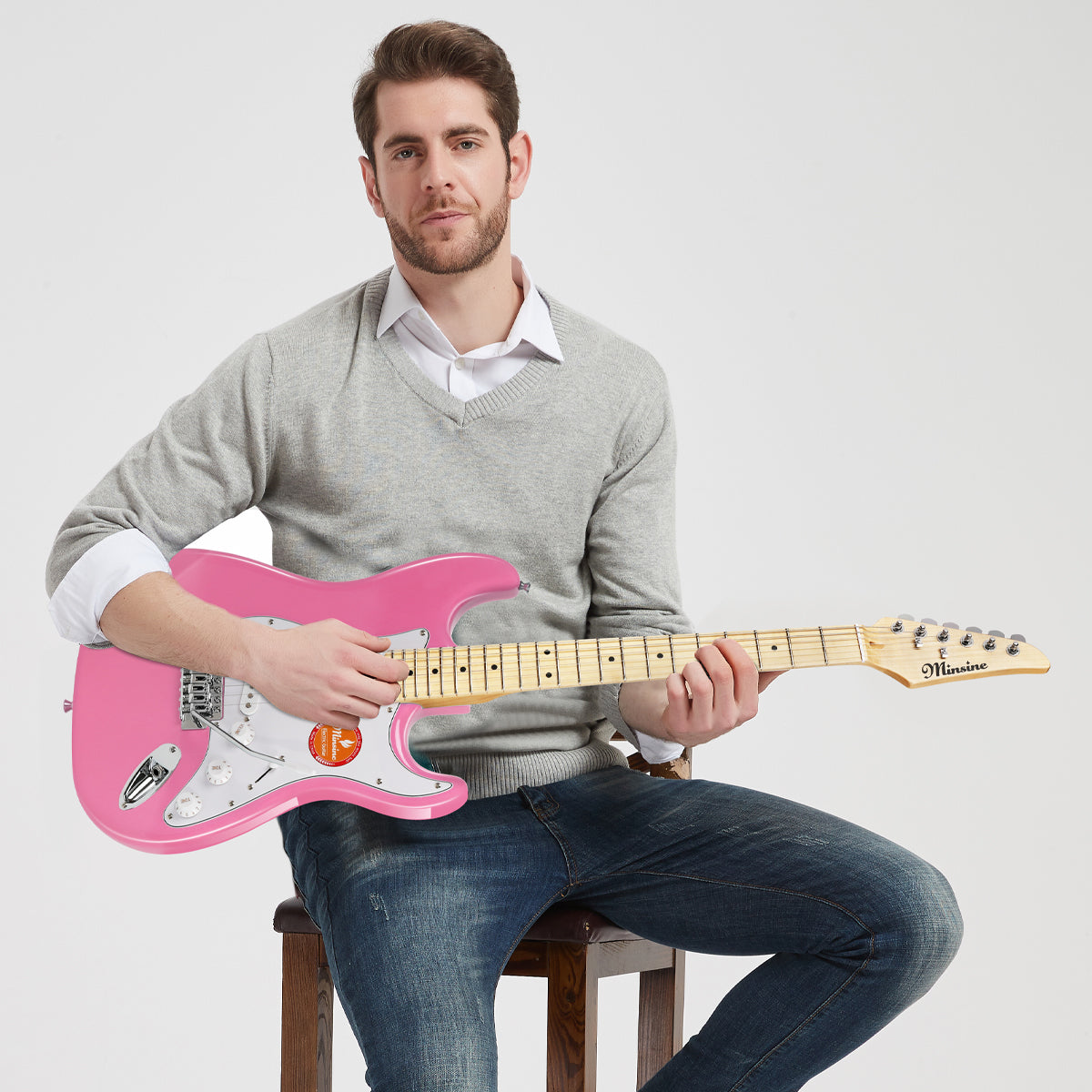 MinSine Electric Guitar with Maplewood Fingerboard-MS100 Pink