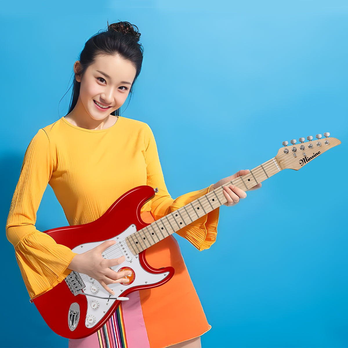 MinSine Electric Guitar with Maplewood Fingerboard-MS100 red