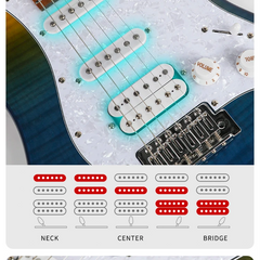 Bullfighter D-160 Baked Maple Neck 22 Fret Electric Guitar Yellow&Blue